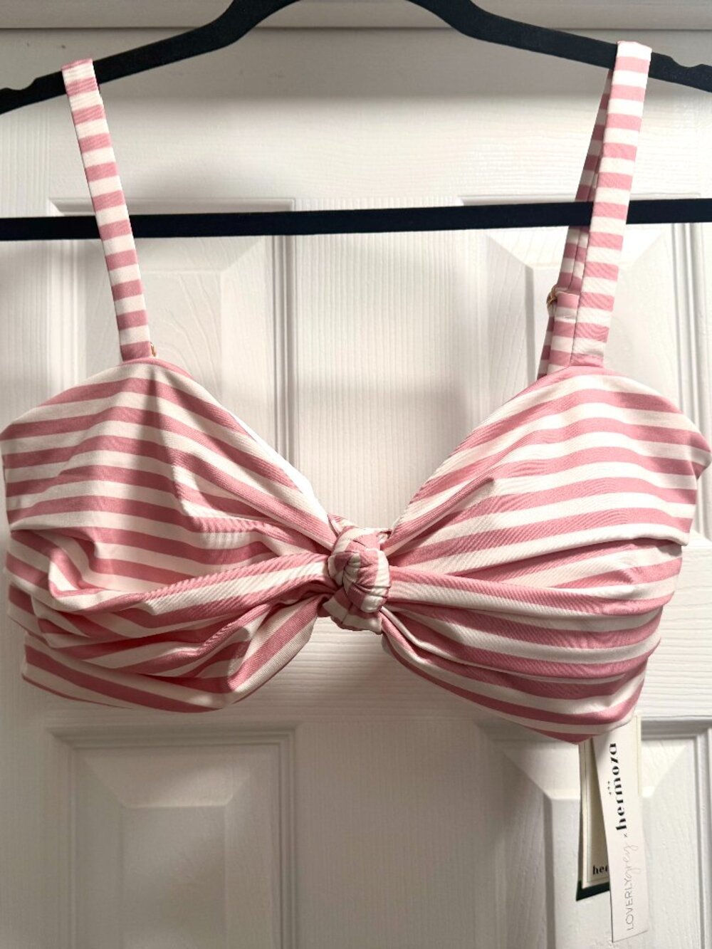 BNWT LOVERLY GREY X HERMOZA Sabina Bathing Suit Bikini Top Pink/Ivory Stripe 14